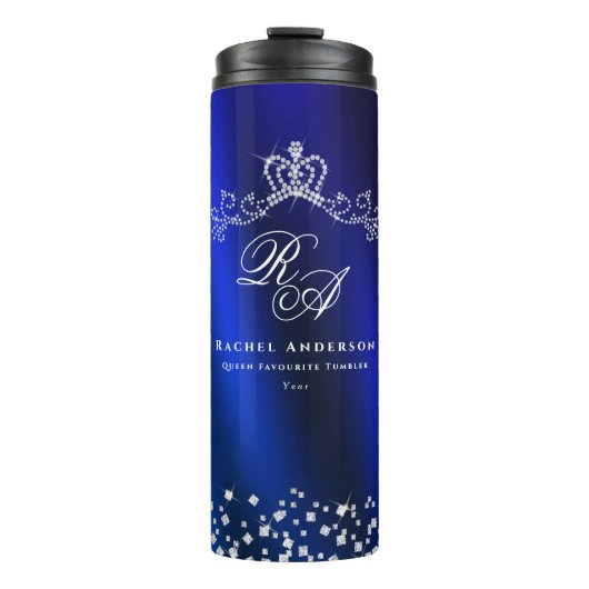 Glittering Crown Monogram Blue Thermosbecher (Vorderseite)