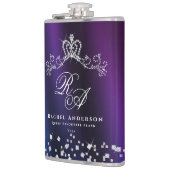 Glittering Crown Monogram Lila Blue Flachmann (Links)