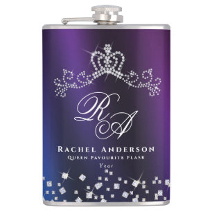 Glittering Crown Monogram Lila Blue Flachmann