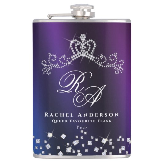Glittering Crown Monogram Lila Blue Flachmann (Vorderseite)