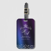 Glittering Crown Monogram Lila Blue Gepäckanhänger (Vorderseite Vertikal)