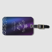 Glittering Crown Monogram Lila Blue Gepäckanhänger (Vorderseite (Horizontal))