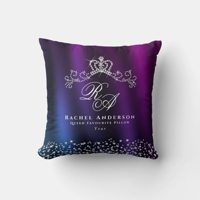 Glittering Crown Monogram Lila Blue Kissen (Vorderseite)