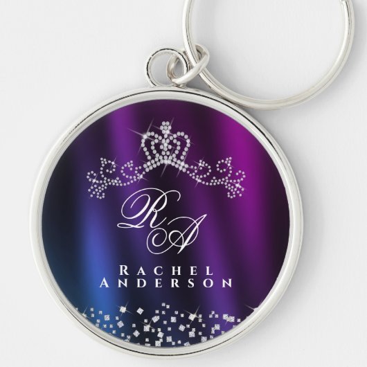Glittering Crown Monogram Lila Blue Schlüsselanhänger (Vorne)