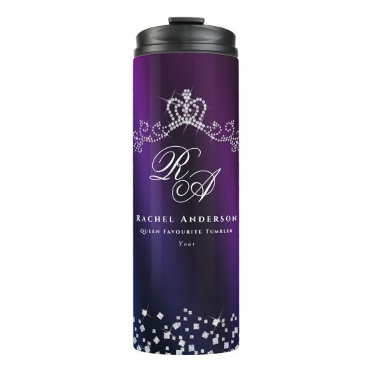 Glittering Crown Monogram Lila Blue Thermosbecher (Vorderseite)