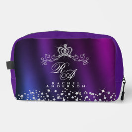 Glittering Crown Monogram Lila Blue Waschbeutel