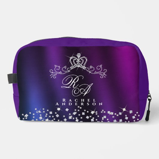 Glittering Crown Monogram Lila Blue Waschbeutel (Vorderseite)