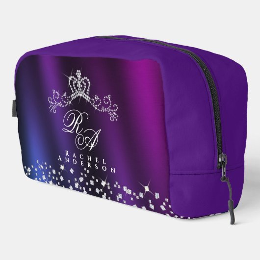 Glittering Crown Monogram Lila Blue Waschbeutel (Rechte Ecke)