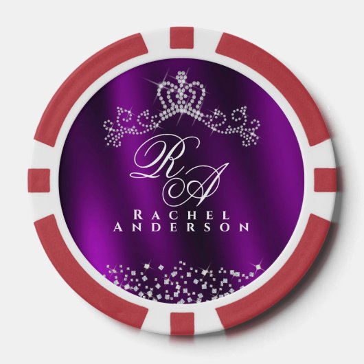 Glittering Crown Monogram Magenta Pokerchips (Vorderseite)