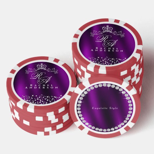 Glittering Crown Monogram Magenta Pokerchips (Stapel)
