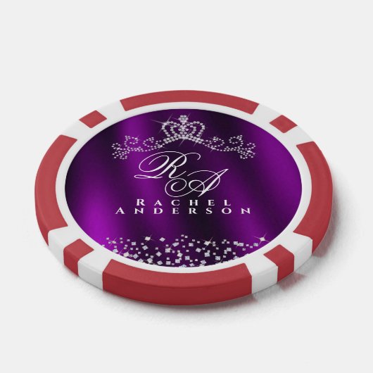 Glittering Crown Monogram Magenta Pokerchips (Einzeln)