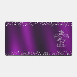 Glittering Crown Monogram Magenta Schreibtischunterlage