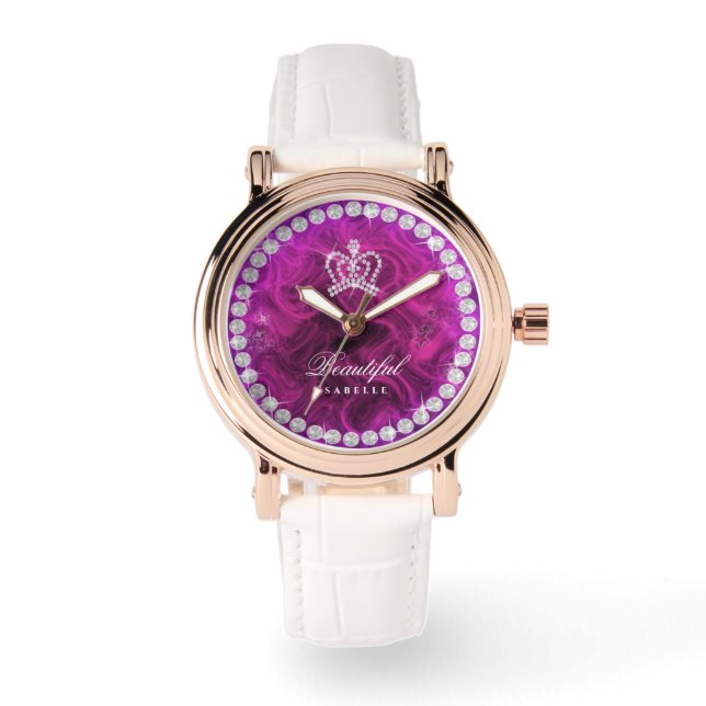 Glittering Crown Red Magenta Armbanduhr (Vorderseite)