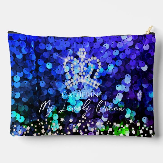 Glittering Crown Sequin Blue Zubehörtasche (Rückseite)