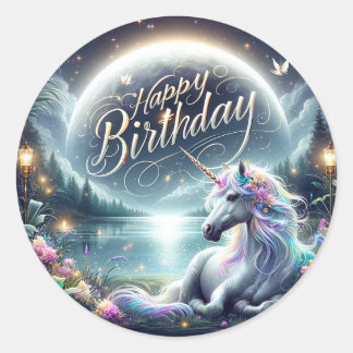 Glittering Dreams: Einhorn Geburtstagskleber Runder Aufkleber