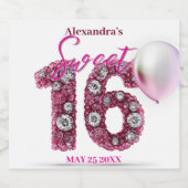 Glittering Edelsteine und Pink Balloon Sweet 16 Schaumweinetikett (Einzelnes Label)