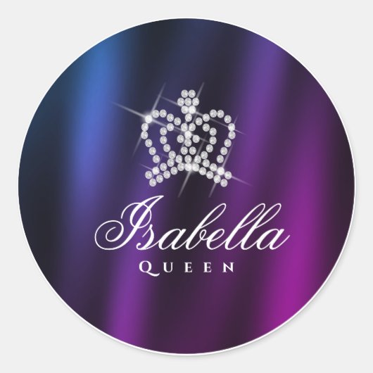 Glittering Glamour Crown Blue Lila Runder Aufkleber (Vorderseite)