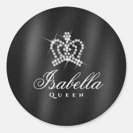 Glittering Glamour Crown Schwarz-weiß Runder Aufkleber