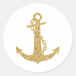 Glittering Gold Anchor Runder Aufkleber