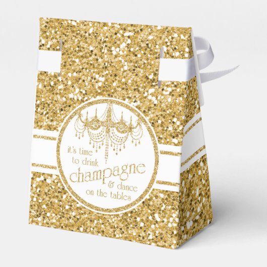 Glittering Gold Box - Champagner & Kronleuchter Geschenkschachtel (Rückseite)