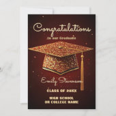Glittering Graduation Cap and Confetti on Red Karte (Vorderseite)