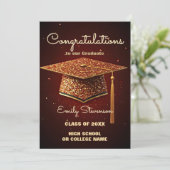 Glittering Graduation Cap and Confetti on Red Karte (Stehend Vorderseite)
