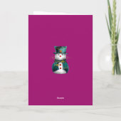 Glittering Green Velvet Snowman Pink Christmas Karte (Rückseite)