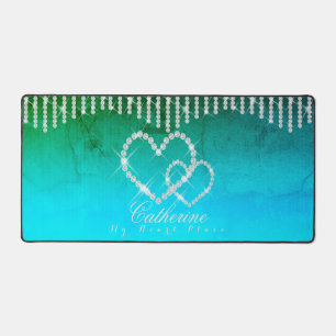 Glittering Hearts Aqua Desk Schreibtischunterlage