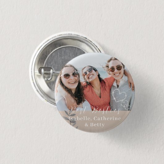Glittering Hearts Besties Foto Button (Vorne & Hinten)