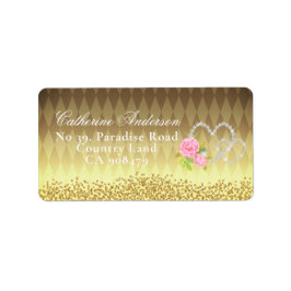 Glittering Hearts Floral Gold Adressaufkleber