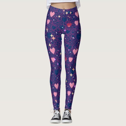 Glittering Hearts Pattern 01 DBlue BG Leggings (Vorderseite)