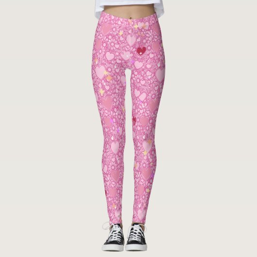Glittering Hearts Pattern 01 LPink BG Leggings (Vorderseite)