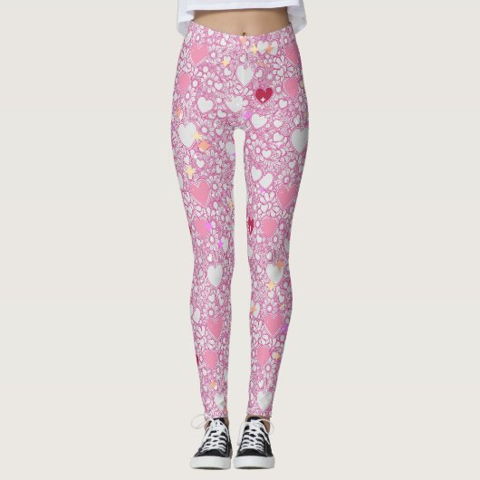 Glittering Hearts Pattern 01 Offwhite BG Leggings (Vorderseite)