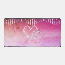 Glittering Hearts Pink Red Desk Mat Schreibtischunterlage