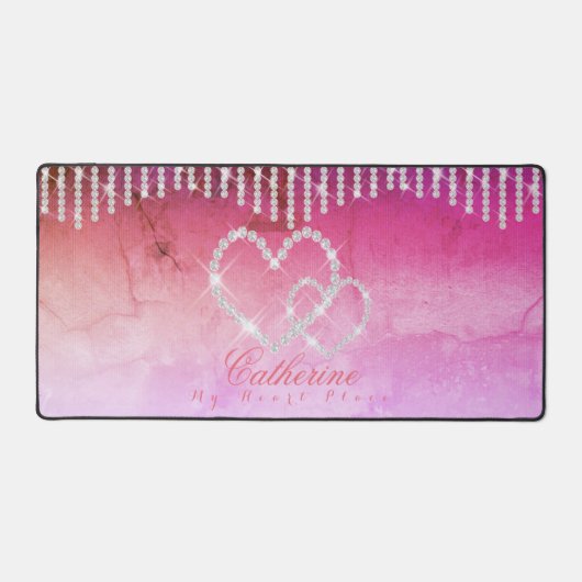 Glittering Hearts Pink Red Desk Mat Schreibtischunterlage (Vorderseite)