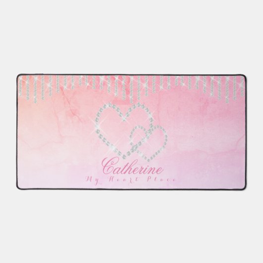 Glittering Hearts Rustikales Rosa Schreibtischunterlage (Vorderseite)