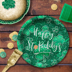 Glittering Kleeblatts Happy St. Paddy's ID289 Pappteller