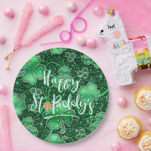 Glittering Kleeblatts Happy St. Paddy's ID289 Pappteller (Party)