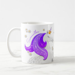 Glittering Lila Einhorn Prinzessin Crown Daises Kaffeetasse