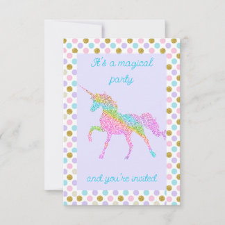 Glittering Pastel Unicorn Party Einladung