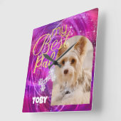 Glittering Pet Hund Foto Mangenta Quadratische Wanduhr (Winkel)