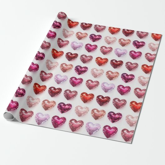 Glittering Pink & Red Disco Herzen Geschenkwrap Geschenkpapier (Ungerollt)
