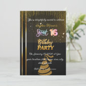 Glittering Schwarz und Gold süß 16 Geburtstag Einladung (Stehend Vorderseite)