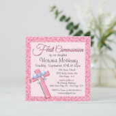 Glittering Sequin Pink Erster Kommunion Einladung (Stehend Vorderseite)