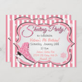 Glittering Sequin Pink Ice Skaten Party lädt ein Einladung (Vorne/Hinten)