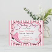 Glittering Sequin Pink Ice Skaten Party lädt ein Einladung (Stehend Vorderseite)