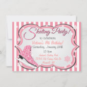 Glittering Sequin Pink Ice Skaten Party lädt ein Einladung (Vorderseite)