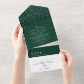 Glittering Silver Emerald Green Modern Wedding All In One Einladung (Abreißen)