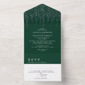 Glittering Silver Emerald Green Modern Wedding All In One Einladung (Innen Boden)