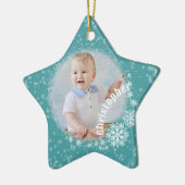 Glittering Snow Flakes Aqua Keramik Ornament (Links)
